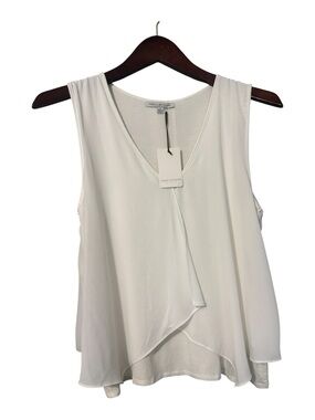 Green Envelope Los Angeles White Sleeveless Faux Wrap Layered Blouse L NWT
